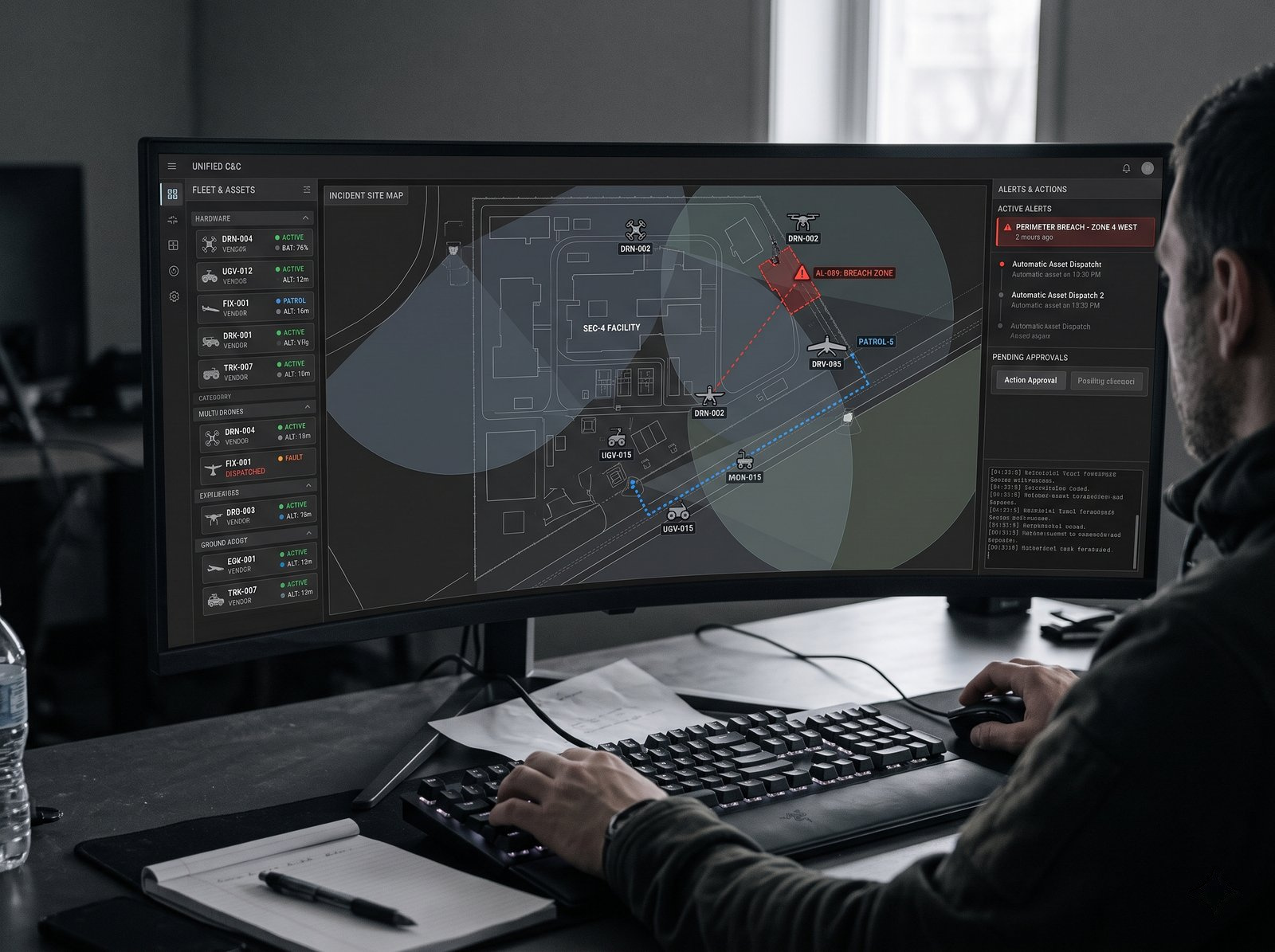 Operator viewing one map with drones and robots from several vendors